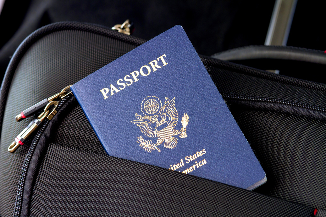 American Passport in a Black Suitcase